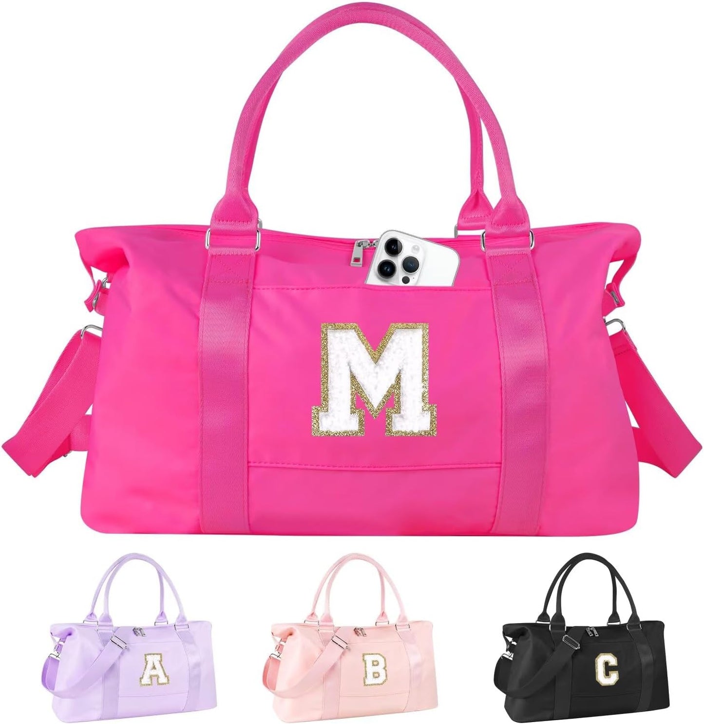 Dance Gym Duffel Bag - Personalized Initial Weekender for Teen Girls | Pink Overnight Carry-On & Cheer Bag