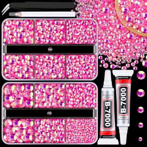 Pink AB Flatback Rhinestones Kit with Jewelry Glue for Crafting & DIY Jewelry