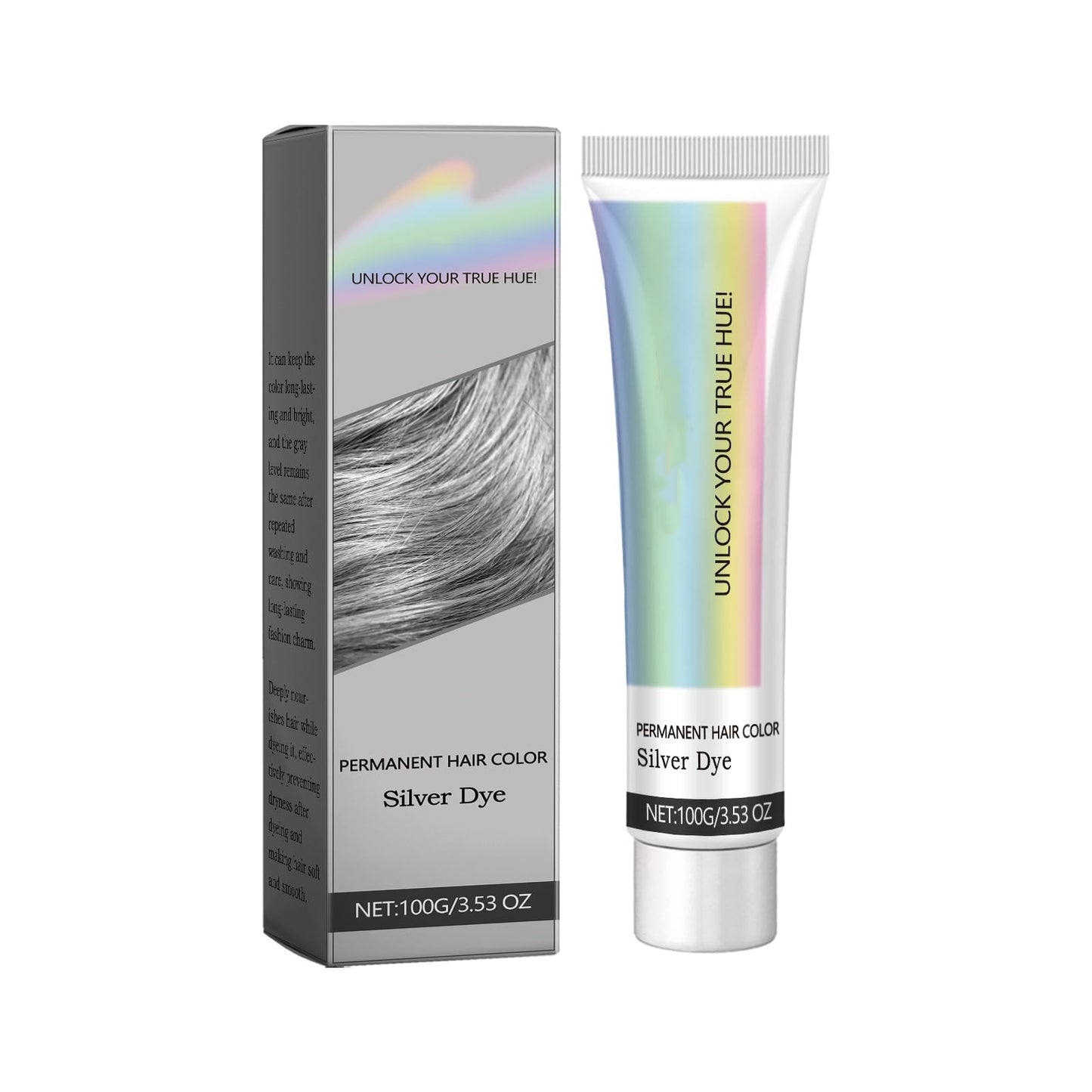 2-in-1 Natural Essence Extract Silver Hair Dye, Caremey No Bleaching SilverGrey & Smoke Grey Hair