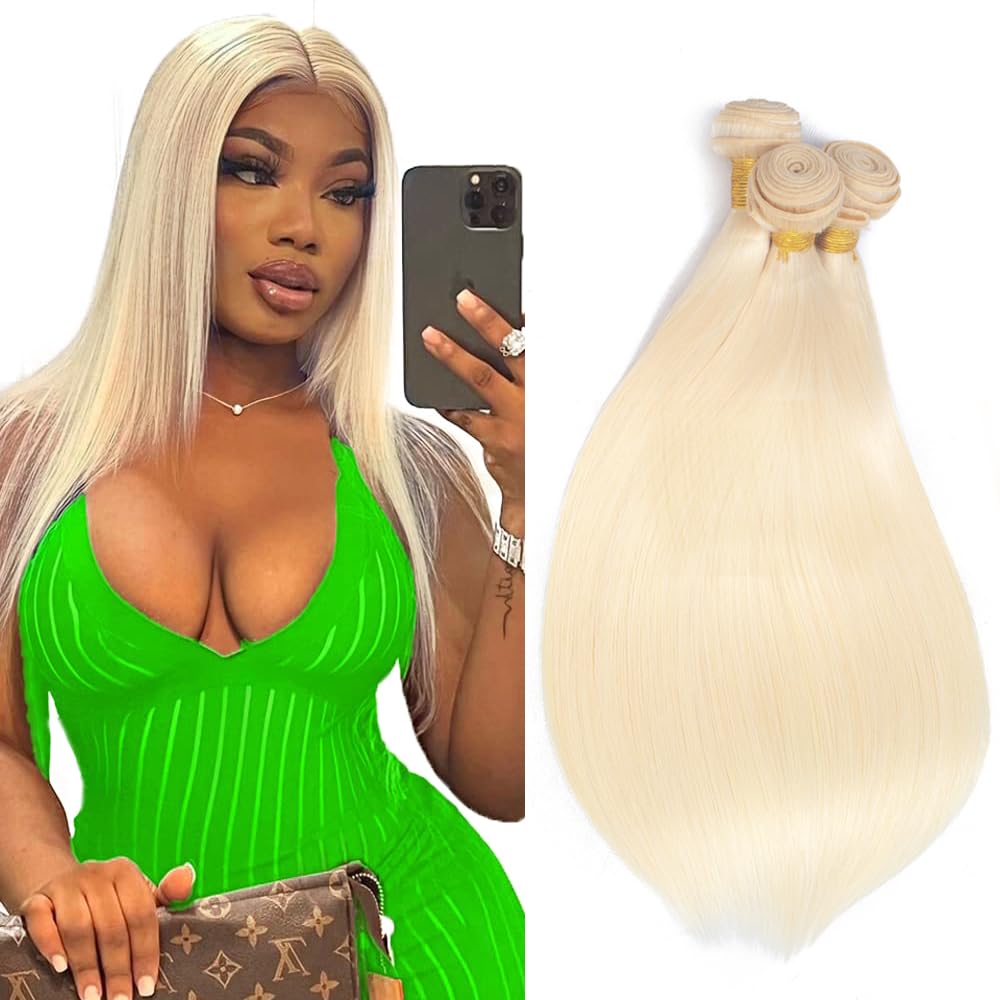 Blonde Bundles Human Hair 613 Straight Bundles 16 18 20 inch 10A Unprocessed Peruvian Virgin Hair 3 Bundle 613 Blonde Color 300g