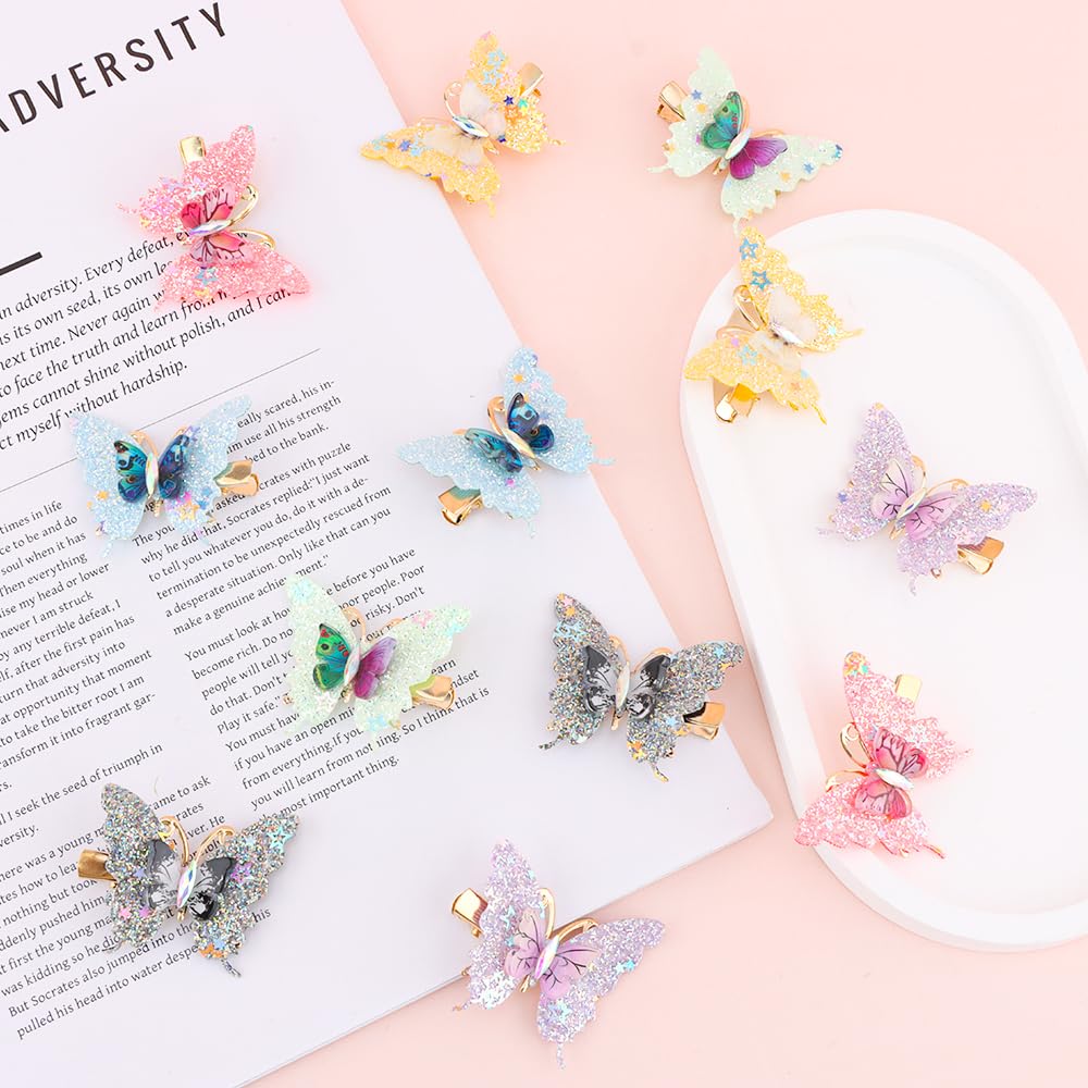 TODDER 12 PCS Glitter Butterfly Hair Clips, Sparkly Fairy Y2k Hair Clips for Women and Girls Butterfly Hair Accessories for Themed Party, Prom, Birthday, Wedding and Back to School