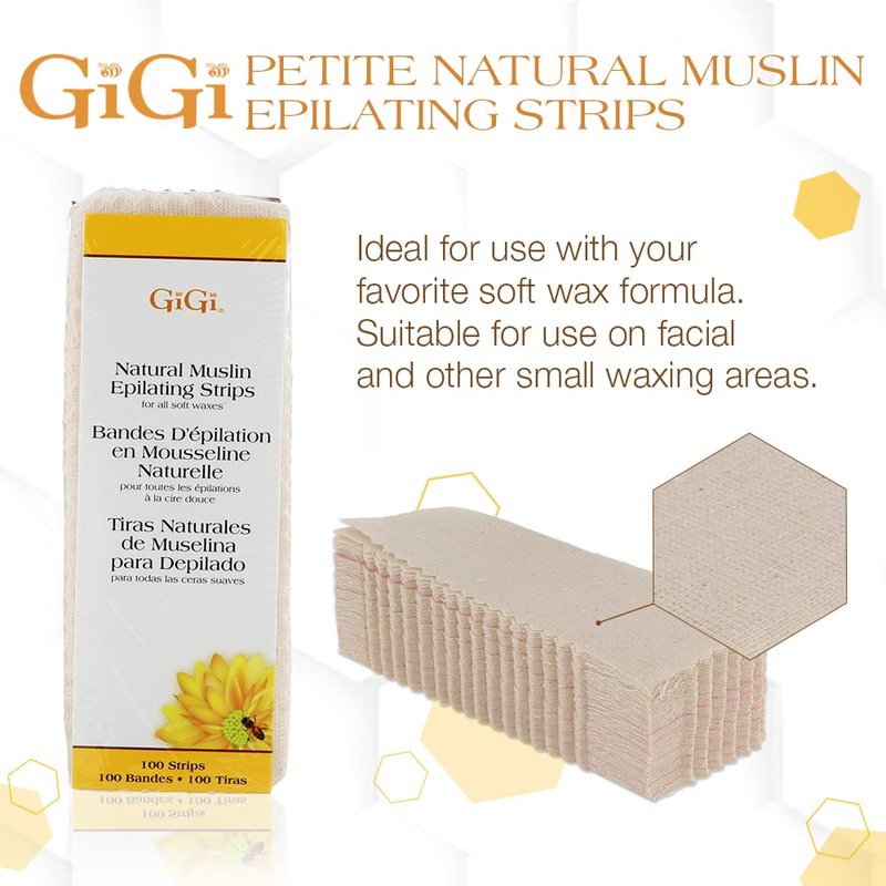 GiGi Waxing Strips for Hair Waxing/Hair Removal, Small Natural Muslin, 100 Epilating Strips