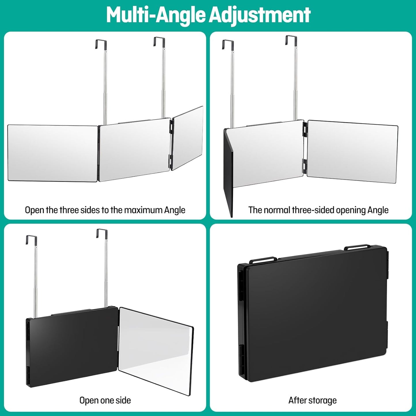 Tri-Fold 3-Way Mirror for Self Hair Cutting - 360° View, Height Adjustable, Anti-Fog HD Glass | Perfect for Shaving, Braiding, Travel