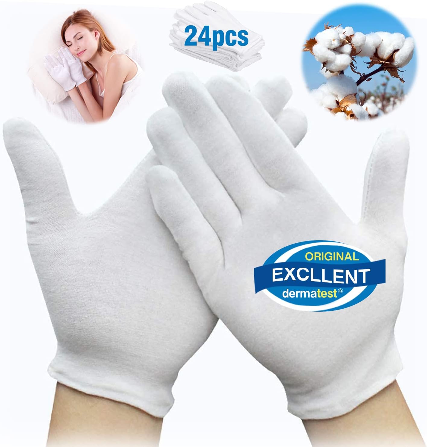 Cotton Kids Gloves - 24-Pack Soft White Moisturizing Eczema Gloves for Dry Hands | X-Small
