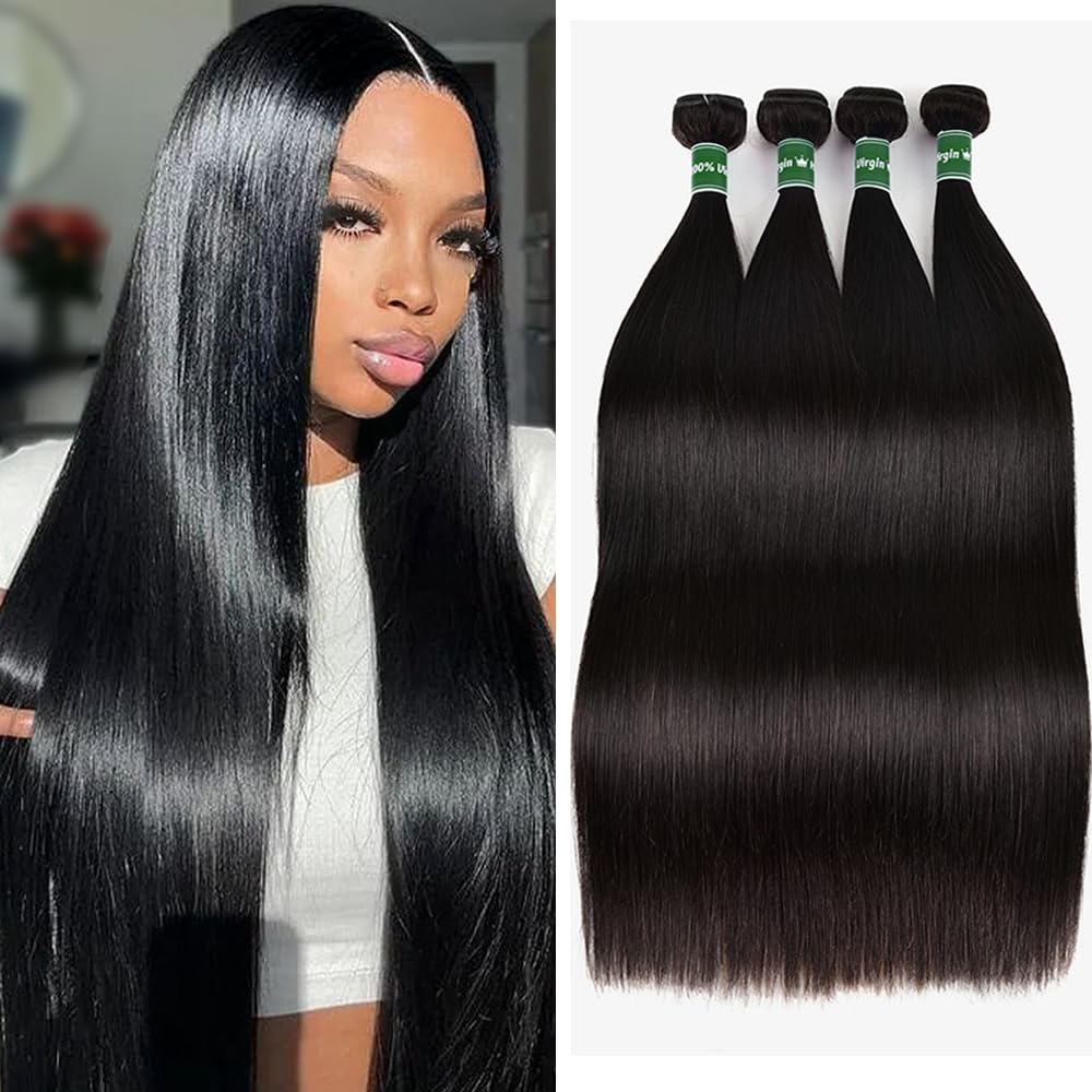 Straight Hair Bundles - 100% Unprocessed Virgin Human Hair | 20-26 Inch, Natural Black, 10A Quality