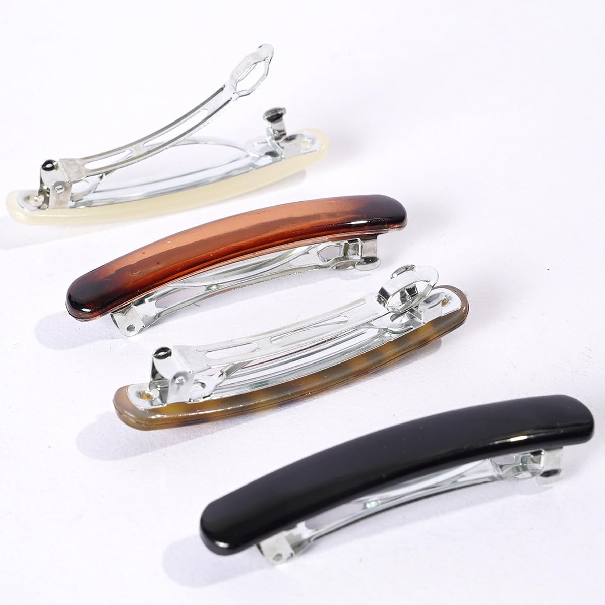 4PCS Tortoise Shell Hair Clips for Women, Oval Classic French Hair Barrettes, Curved Glossy Hair Accessories for Women Thick Long Hair