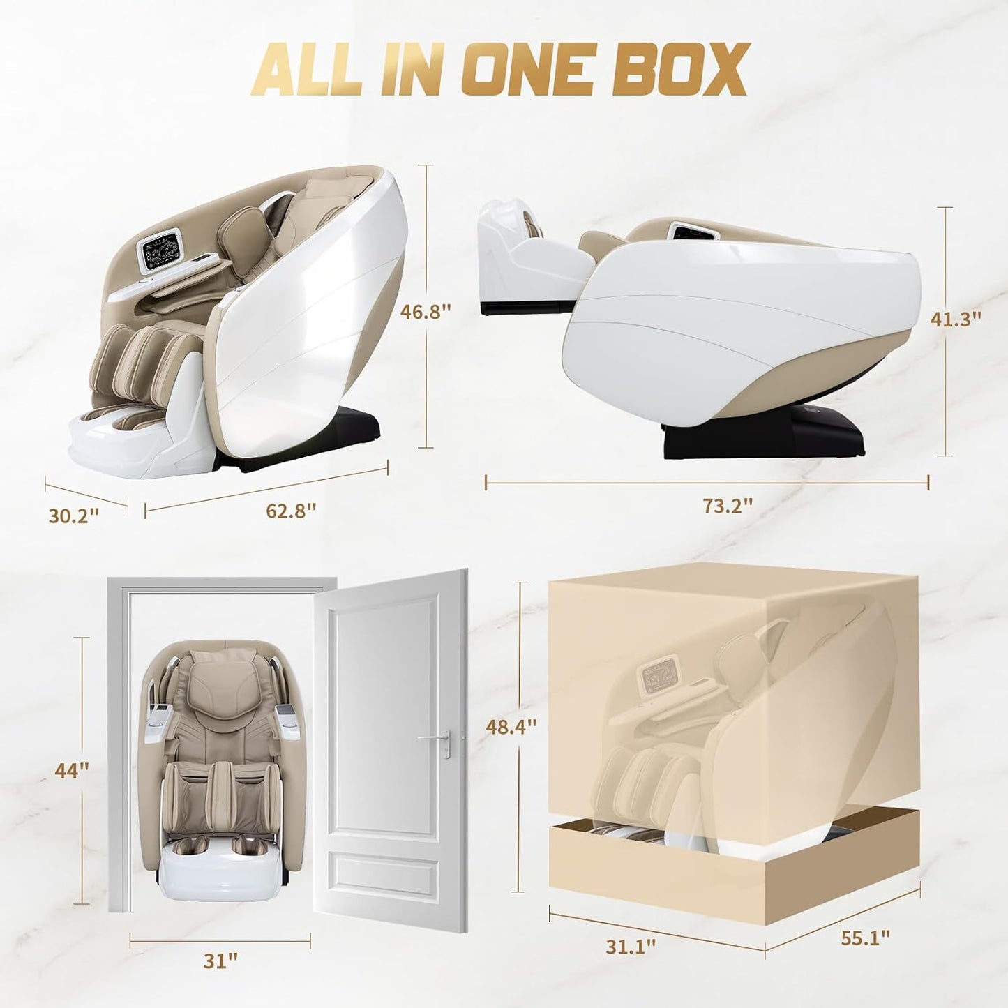 4D Massage Chair - Full Body Zero Gravity Recliner with 34 Airbags & 20 Auto Programs | AI Voice Control, 55" SL Track, Beige