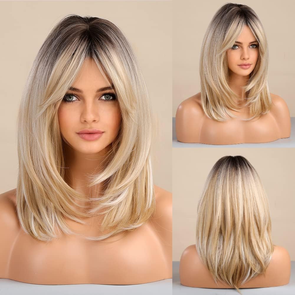 Long Layered Blonde Wig - Synthetic Hair with Bangs | Natural Wavy, Heat Resistant for Daily & Party Wear
