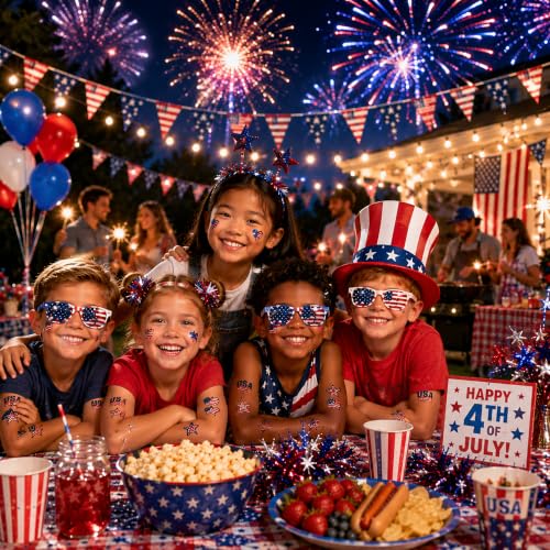 Anapoliz 100pcs Patriotic 4th of July Temporary Tattoos - Red White Blue USA Flags & Fireworks