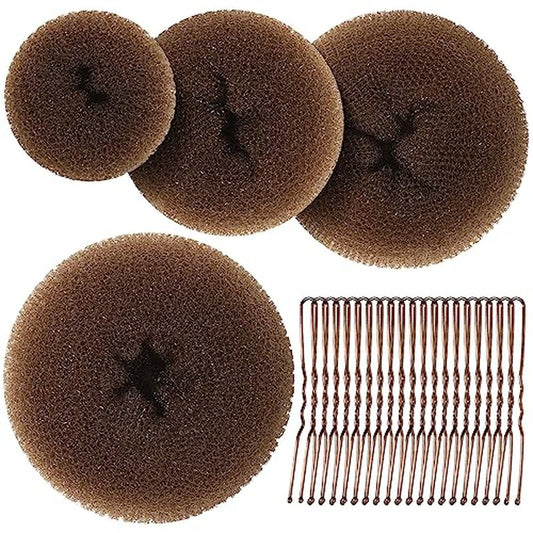 Teenitor Hair Bun Maker, Hair Buns for kids Girls, Hair Donuts, Ballet Bun Maker,4 Size, Light Brown
