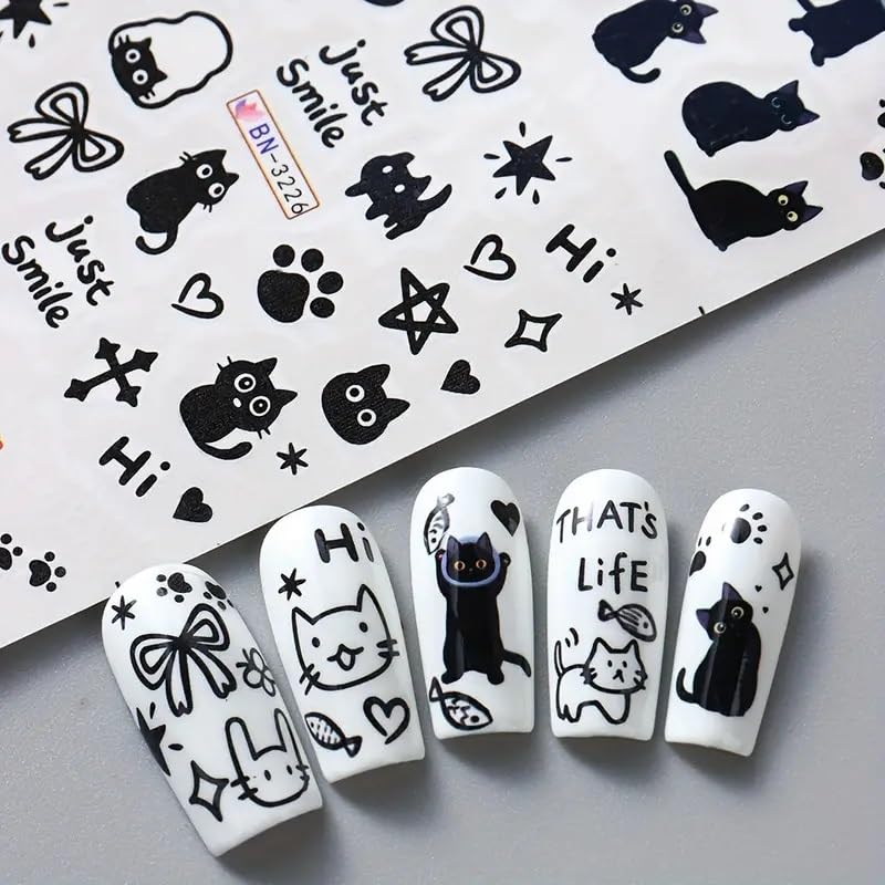 Cute Cat Nail Art Stickers - 12PCS Water Transfer Designs