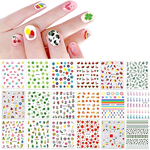 18 Sheets 3D Self-Adhesive Nail Art Decals for Women and Kids DIY Manicure