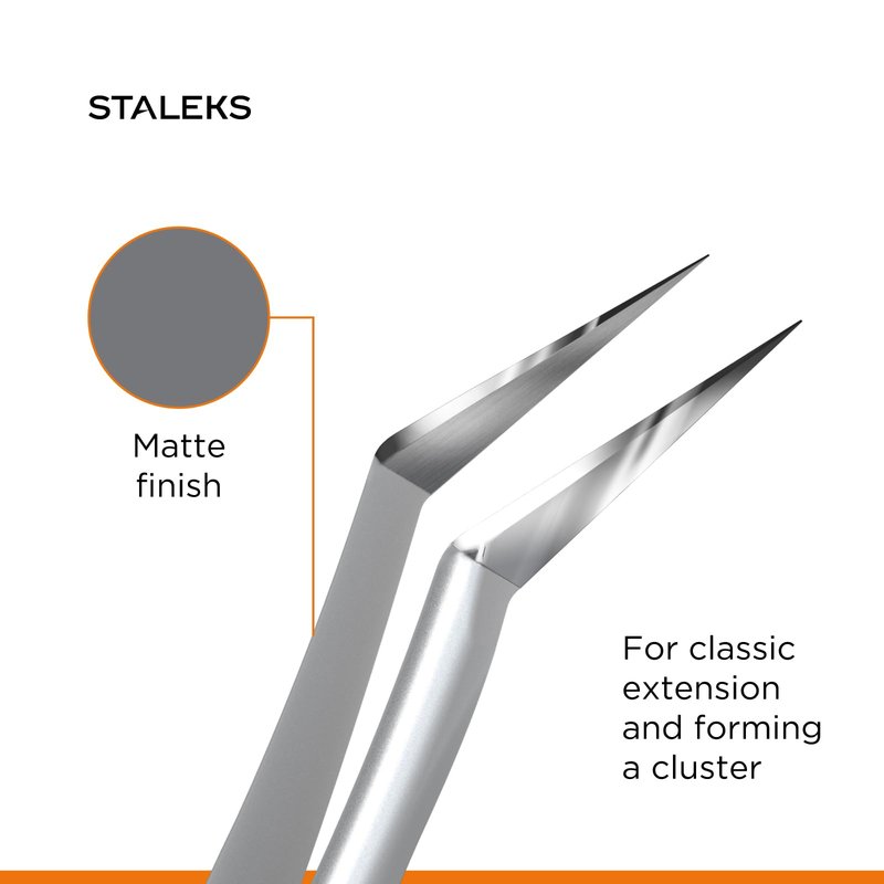 STALEKS PRO Expert 41 Type 9 Professional Eyelash Tweezers (L-Shaped 35°) – Stainless Steel for Mega-Volume 2D-8D Lash Extensions & Long Working Edges