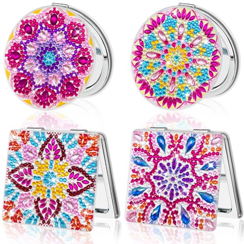 Mandala Diamond Painting Compact Mirror Set - 4 Portable Makeup Mirrors