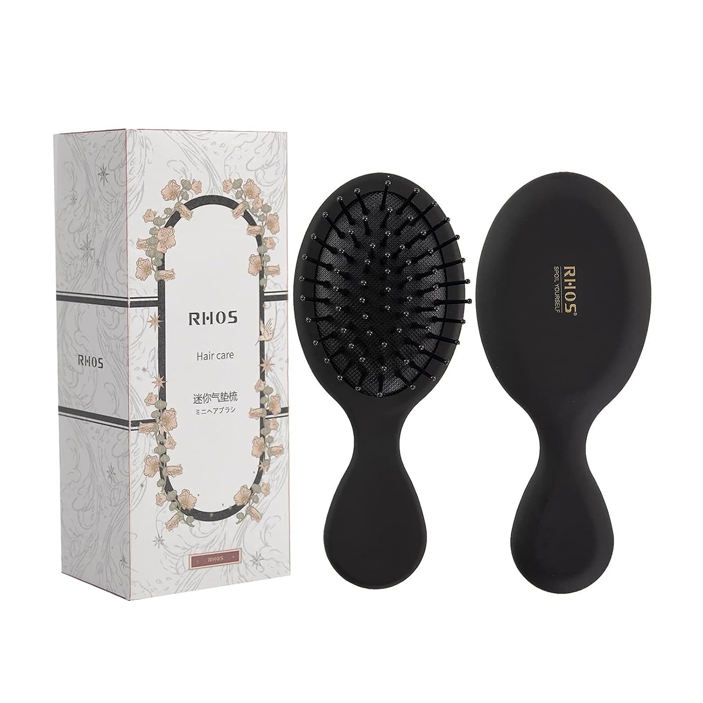 Mini Hair Brush for Women, Men & Kids - Travel Size Cushion Paddle Brush with Soft Bristles | Mocha Color