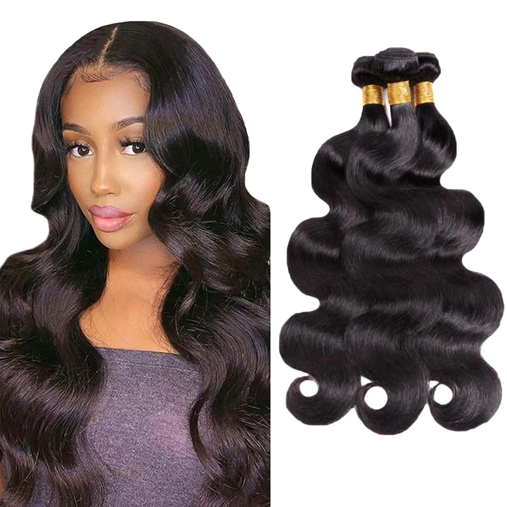 Bundles Human Hair Body Wave Bundles 16 18 20 Inch Unprocessed Virgin Soft and Silky 1b Bundle Hair Extensions Natural Black Color 300g