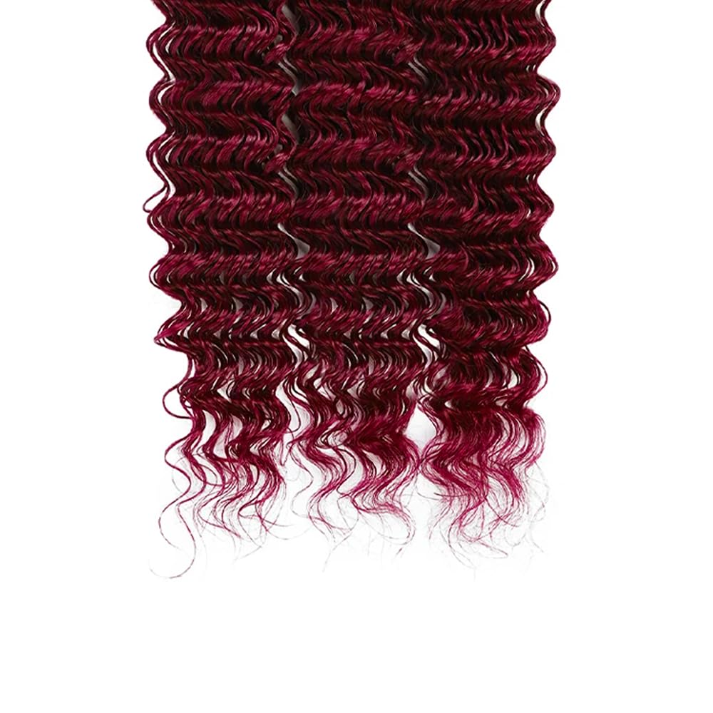 Burgundy Bundles Human Hair Burgundy Deep Wave Bundles 12 14 16 inch Red Human Hair Bundle 99J Deep Wave Bundle 150g