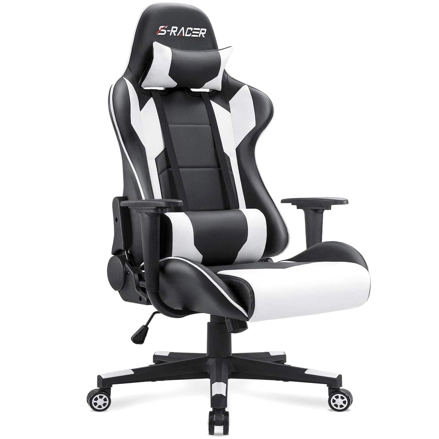 Homall Gaming Chair, Office Chair High Back Computer Chair Leather Desk Chair Racing Executive Ergonomic Adjustable Swivel Task Chair with Headrest and Lumbar Support (White)