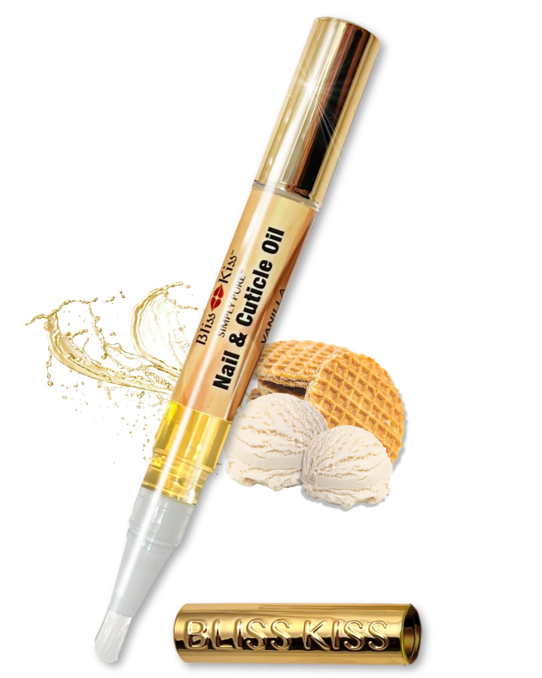 Bliss Kiss Nail Oil Cuticle Pen - Lavender Vanilla with Vitamin E & Jojoba | Nail Strengthener for Brittle Nails
