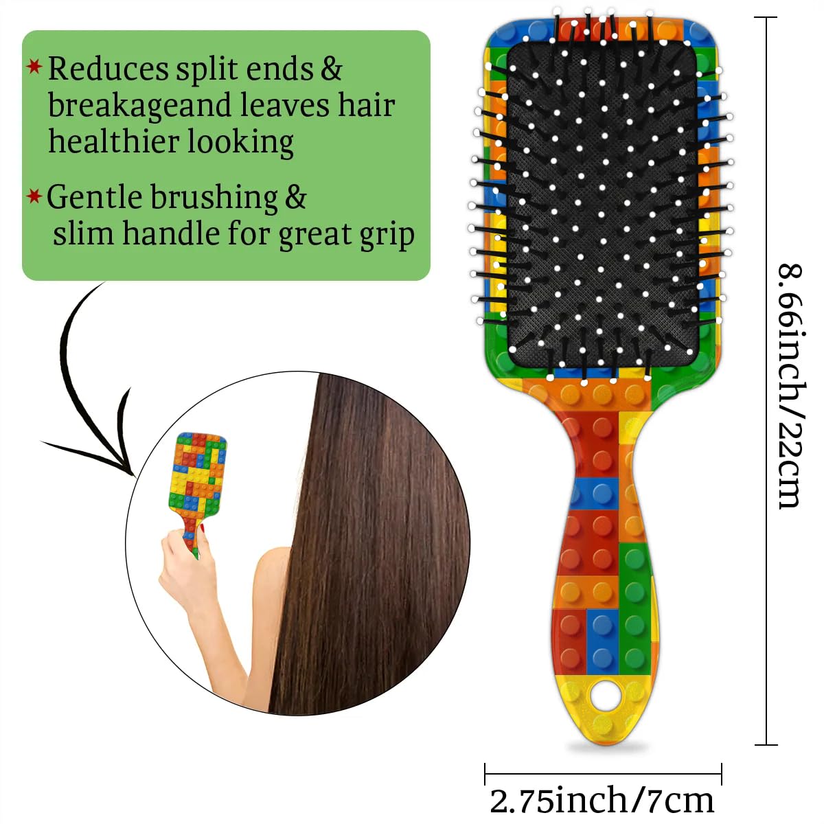 Kids Hair Brush for Boys Girls Toddler - Colorful Building Blocks Detangler Hairbrush for Wet Dry Thin Long Curly Hair Pain-Free Comb Glide Through Tangles with Ease and Massage Scalp