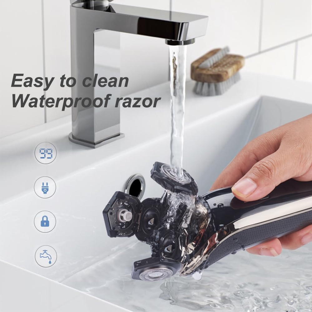Electric Razor for Men Shaver Rechargeable Waterproof Rotary for Shaving with Nose Trimmer Sideburns Trimmer Face Cleaning Brush