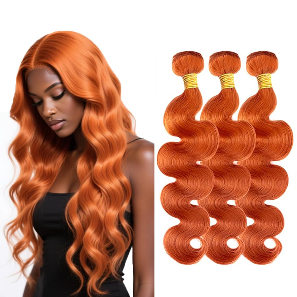 30 32 34 inch Color 350 Bundles Human Hair Ginger Body Wave Bundles Unprocessed Peruvian Virgin Hair 3 Bundle 50g 350 Orange Body Wave Bundle