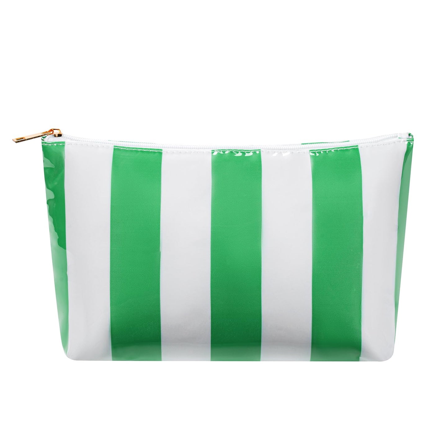 RSRSLEII Large Waterproof Travel Striped Makeup Bag, Aesthetic PVC Toiletry Bag, Coquette Cosmetic Bag, Sunscreen Accessories Storage Organization, Beach Travel Purse(Green)