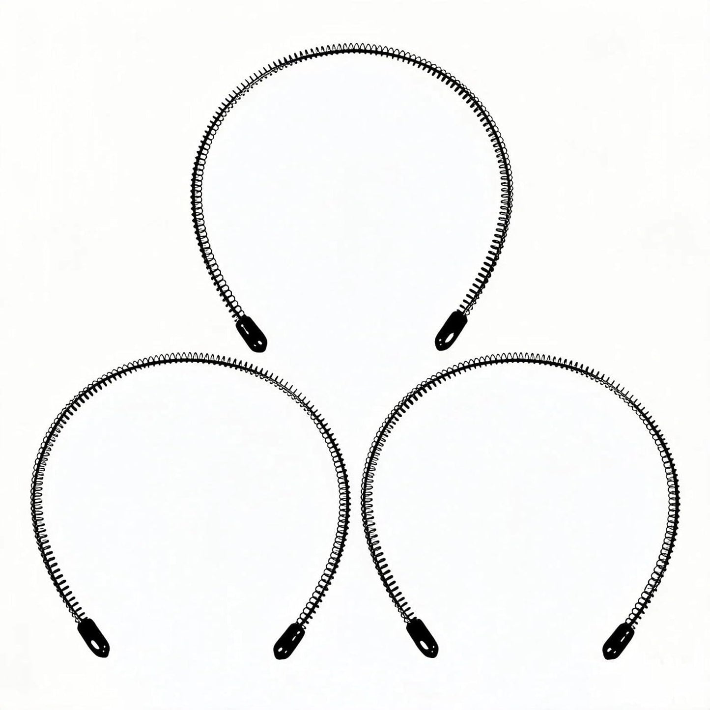 Adjustable Metal Headbands for Men & Women - Non-Slip Zigzag Design | 3 Pack Black Sports Hairbands for Running & Workouts