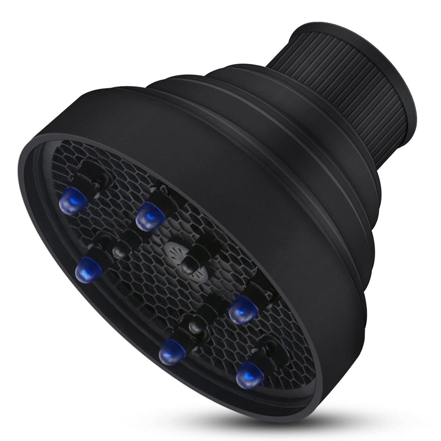 Travel Hair Dryer Diffuser - Collapsible Portable Attachment for Natural Thick Hair | Fits 1.65" to 1.77" Nozzles - Black