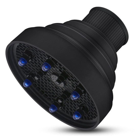 Travel Hair Dryer Diffuser - Collapsible Portable Attachment for Thick Hair | Fits 1.65"-1.77" Nozzles - Black
