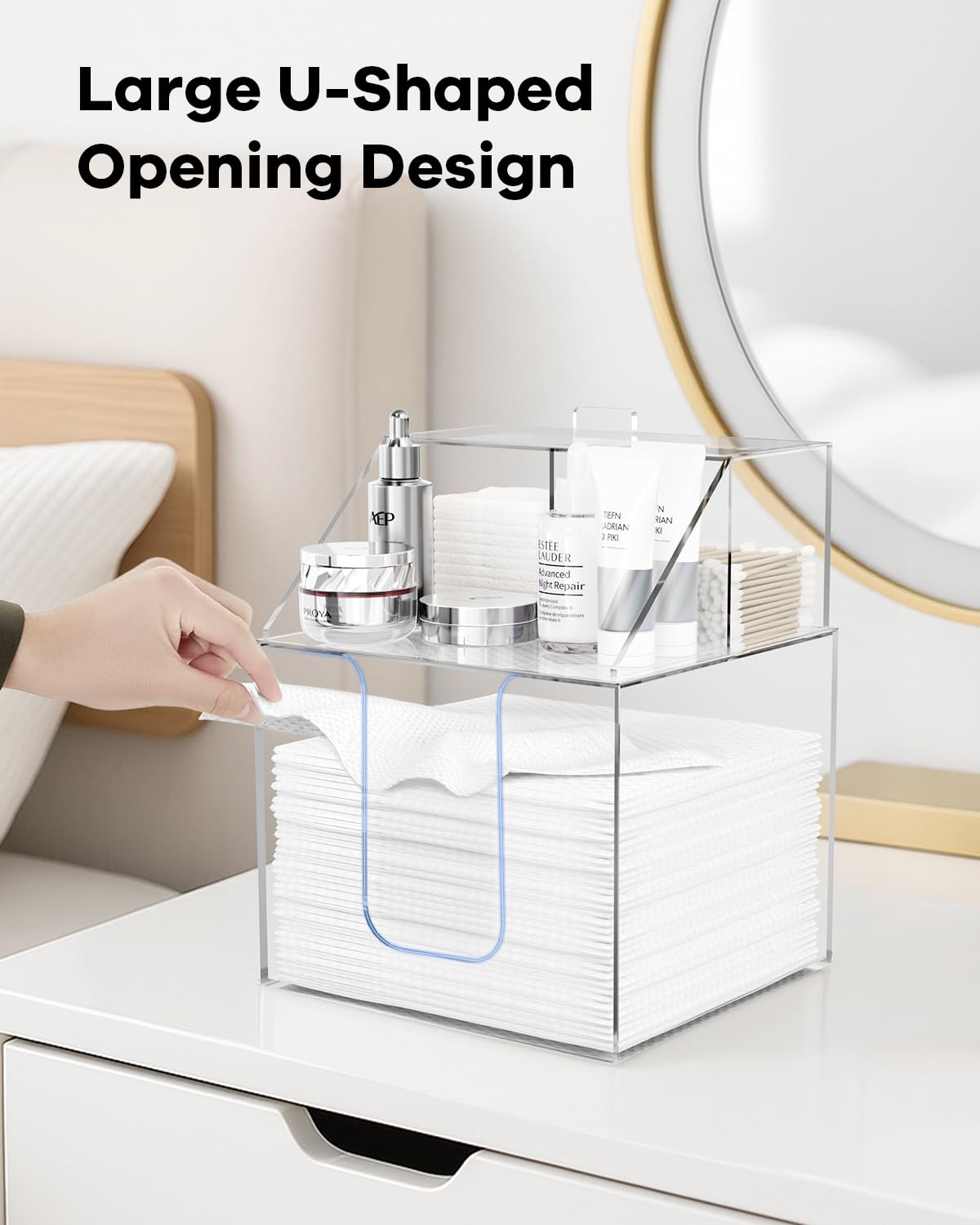 Upgraded Double Layer Face Towels Holder Compatible with Clean Skin Club Clean Towel XL 4-in-1 Acrylic Clean Towels Holder for Cotton Pads & Swabs Bathroom Counter Organizer Clear Face Towel Container
