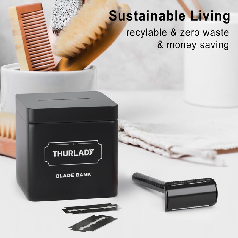 THURLADY Matte Black Safety Razor, Single Blade Razors for Men, Reusable Metal Razor, with 5 Stainless Steel Double Edge Blades, Smooth Close Shave, Sustainable, Plastic Free