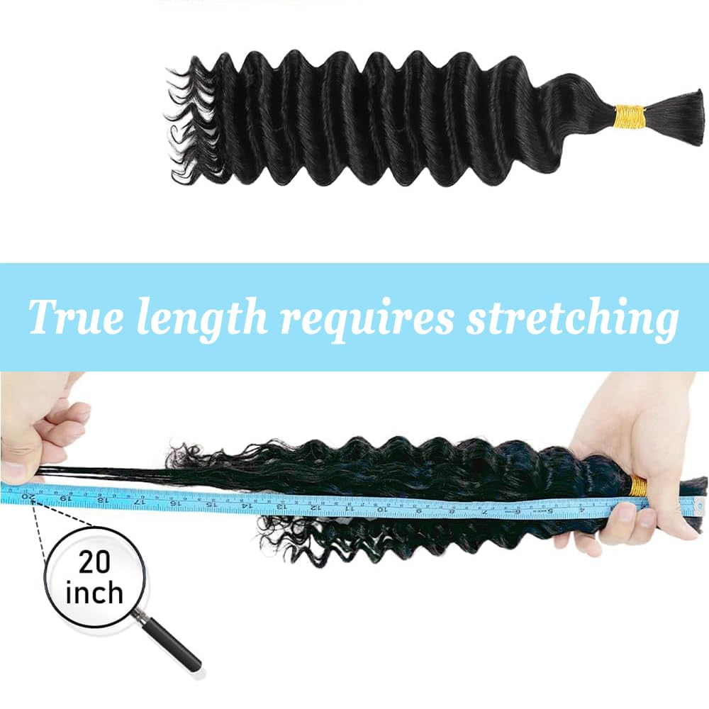 Human Braiding Hair for Boho Braids 150g 24 inch Deep Wave Human Bulk Hair for Braiding Knotless Wet ang Wavy Bulk Bohemain Curly 3 Bundles