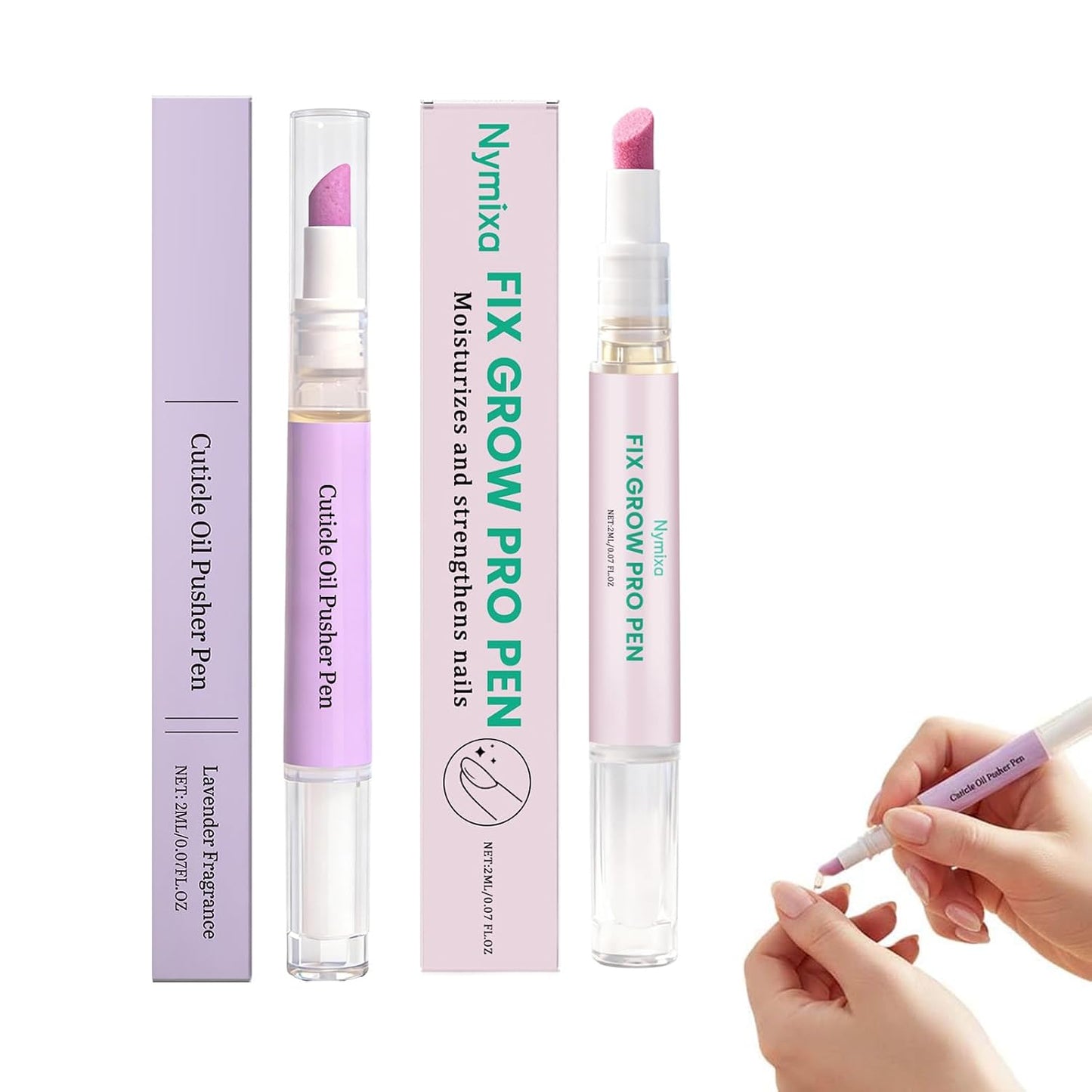 Cuticle Oil Pusher Pen - 4-in-1 Nail Care Tool for Dry, Damaged Nails | Moisturizing & Strengthening (Pink & Purple)
