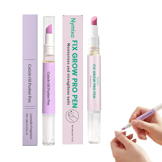 Cuticle Oil Pusher Pen - 4-in-1 Nail Care Tool for Dry, Damaged Nails | Moisturizing & Strengthening (Pink & Purple)