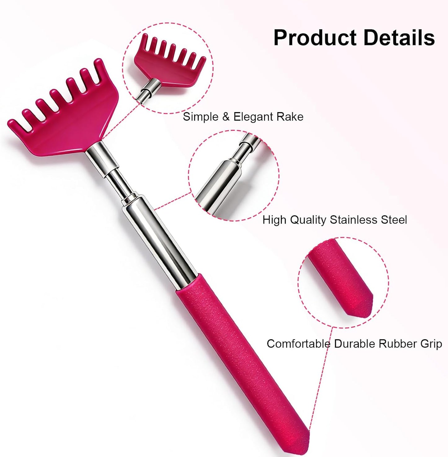 Back Scratchers Set - 6 Pack Extendable Rubber Handle & Stainless Steel Heads | Perfect Gift for Thanksgiving & Christmas