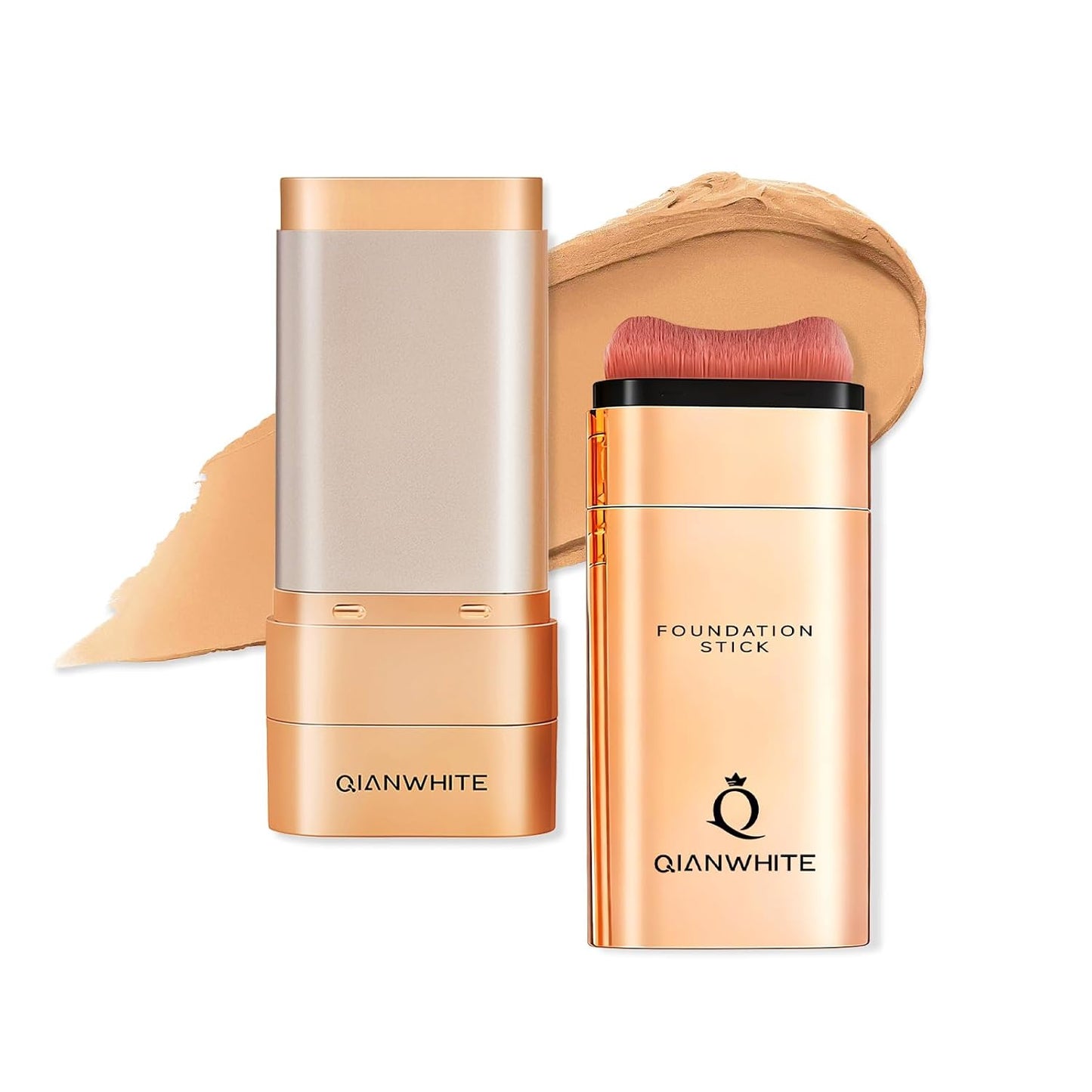 Korean Foundation Stick - Buildable Light to Medium Coverage Makeup | Dual-Ended with Brush for Mature Skin - Natural Dewy Finish (Brown)