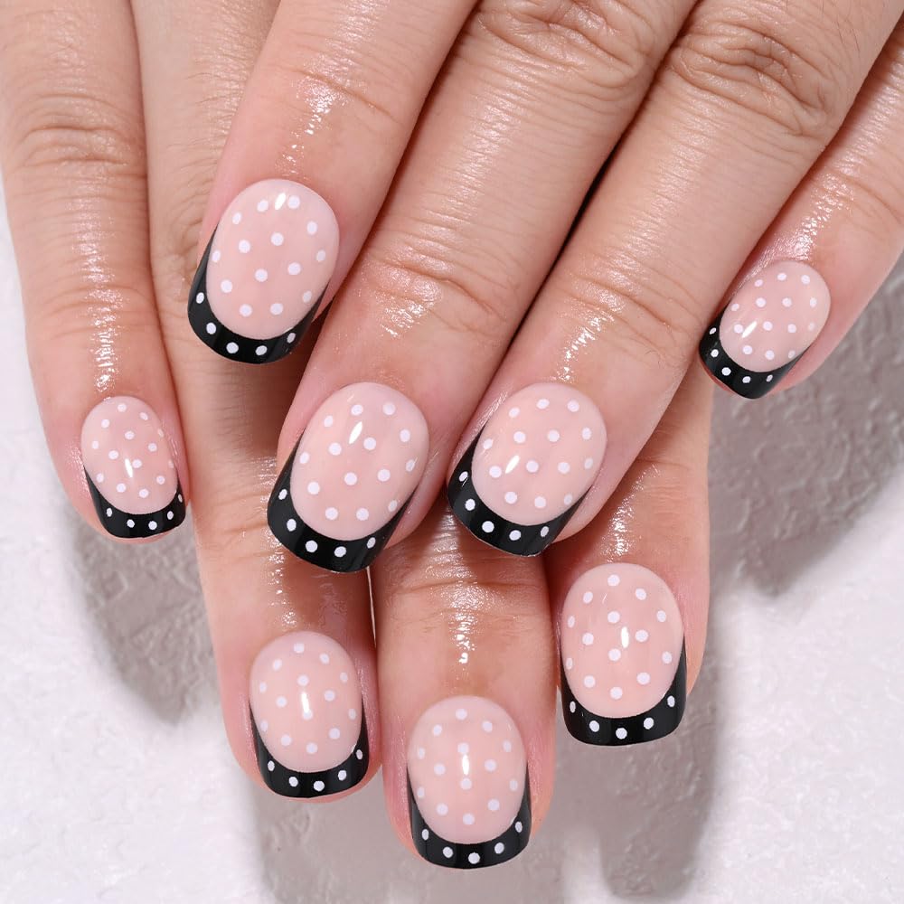 Nude Cat Eye Press-On Nails - Short Almond Shape with Gold French Tips | Reusable Soft Gel Set for Women