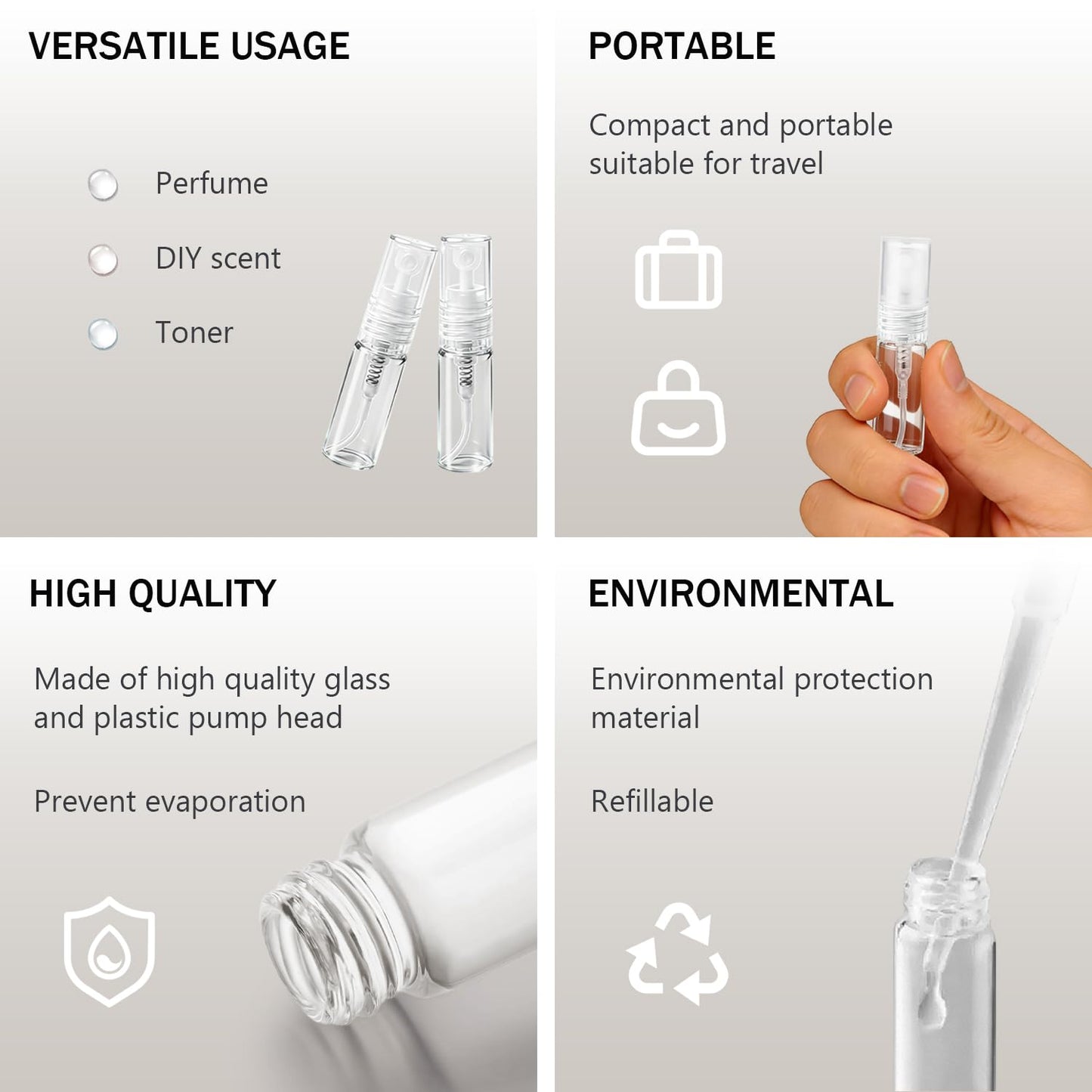 Mini Clear 3ml Fine Mist Atomizer Spray Bottles - 10pcs Refillable Glass Perfume Sample Set | Travel Makeup Tool