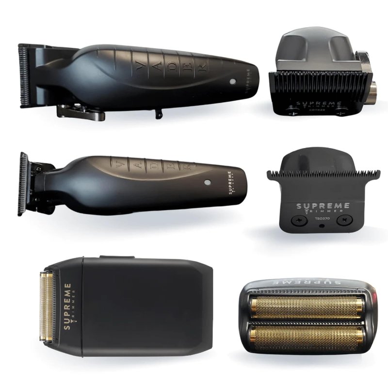 Supreme Trimmer 3-in-1 Barber Kit | Vader Clipper, Vader Trimmer & Crunch Foil Shaver | Men's Professional Beard Trimmer, Brushless Motor Clippers & Waterproof IPX6 Shaver | Black