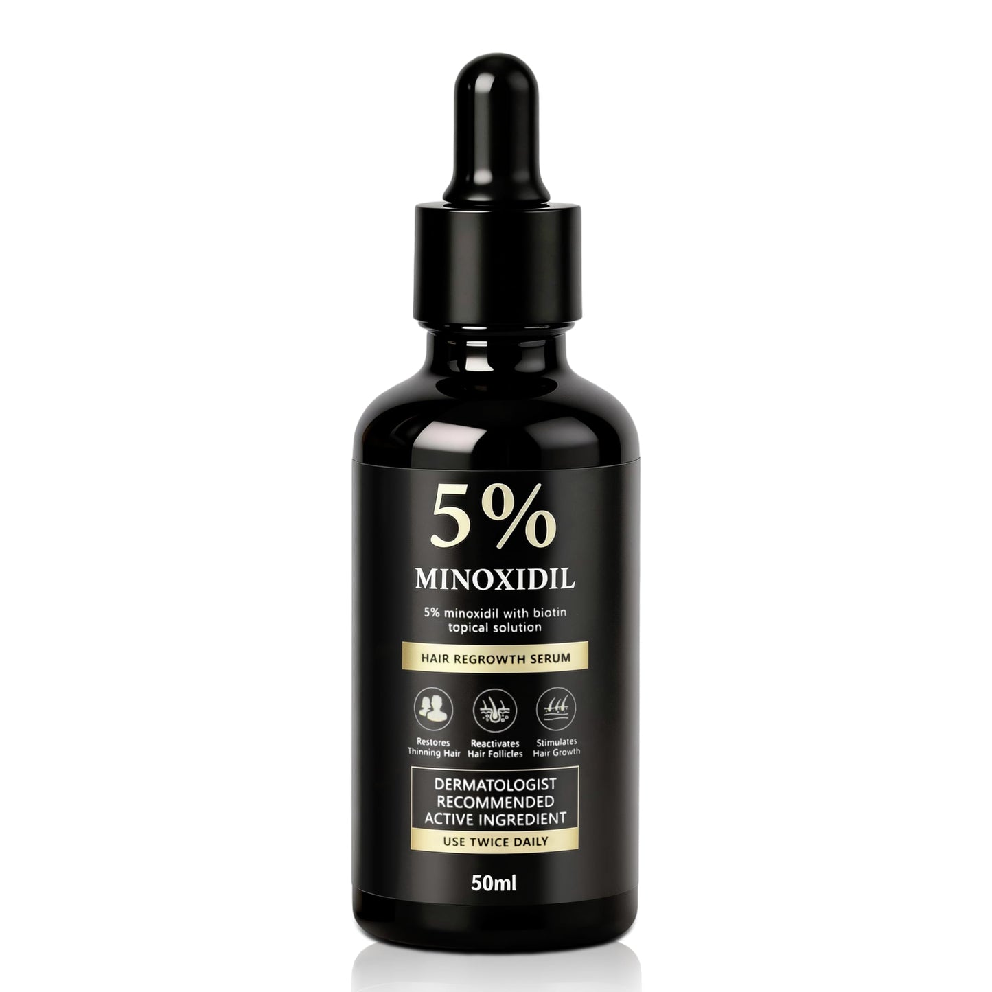 5% Minoxidil Hair Growth Biotin Serum for Men & Women, Minoxidil Hair Topical Solution for Beard Growth, Hair Loss Treatment, Biotin Hair Serum, Prevents Hair Loss and Thinning, 50ml/1.7oz
