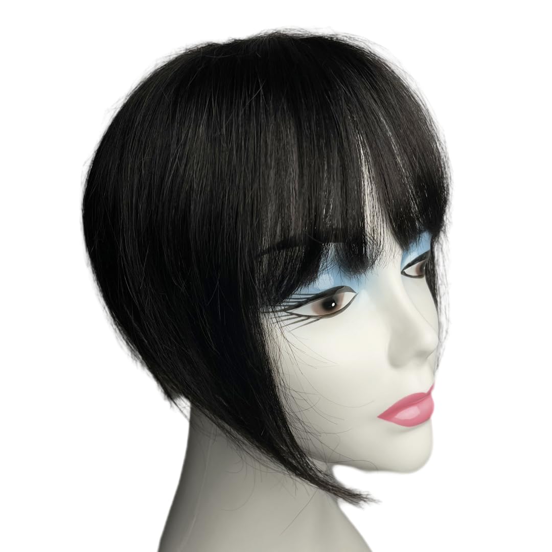 AYunhe Clip in Human Hair Bang with 3D Fringe, Lace Human Hair Topper for Women Middle Part Straight Hair Pieces Wiglets 25cm