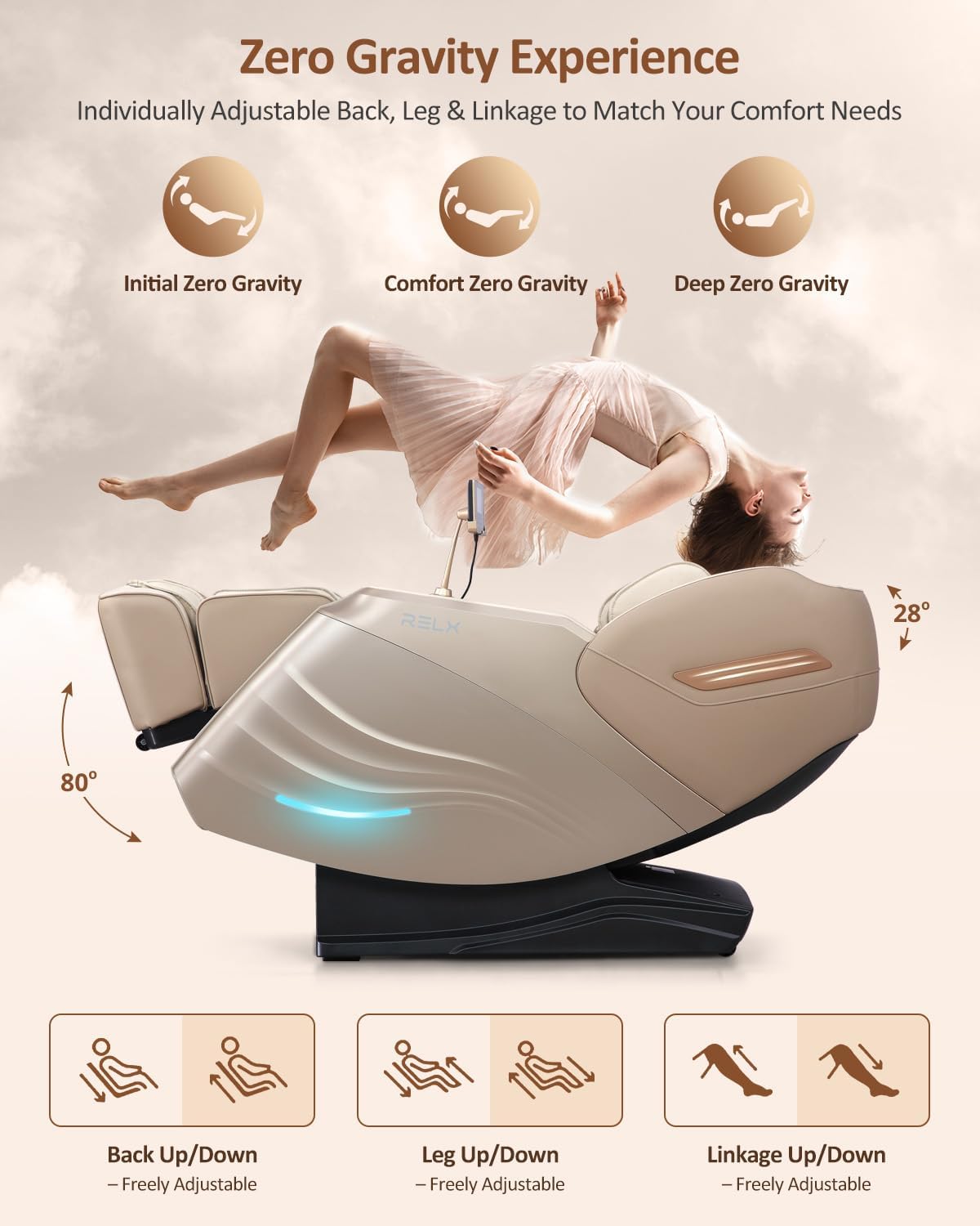 Full Body Shiatsu Massage Chair - 20 Modes, Zero Gravity, Heat & Airbag Massage | Deep Yoga Stretch, Cream