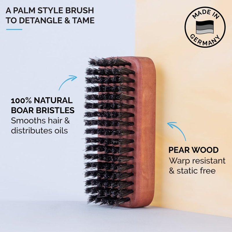 ZEUS Palm Beard Brush for Men, Soft 100% Boar Bristles, Gently Detangles, Smooths & Conditions Facial Hair, German-Made Pear Wood Handle (G92)