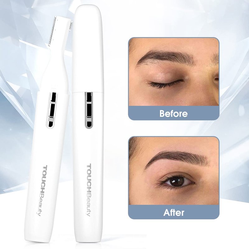 TOUCHBeauty Eyebrow Hair Trimmer for Women, Painless Precision Eyebrow Shaper, Pen-Shaped Hair Remover Razor for Face Chin Neck, Upper-Lip, Peach-Fuzz Mini Sized Battery-Operated, White, 1658A