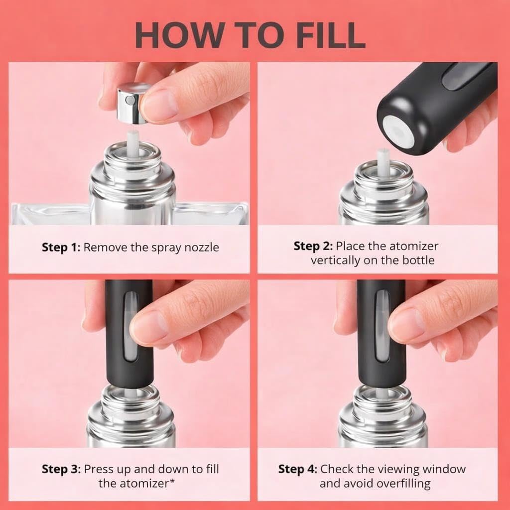 4 Pcs Refillable Perfume Atomizer, Travel Perfume Bottle Refillable and Leak-Proof, Portable Empty Cologne Atomizer, Mini Refillable Perfume Bottle for Pocket, Easy to Refill Decant Sprayer (5 ml)