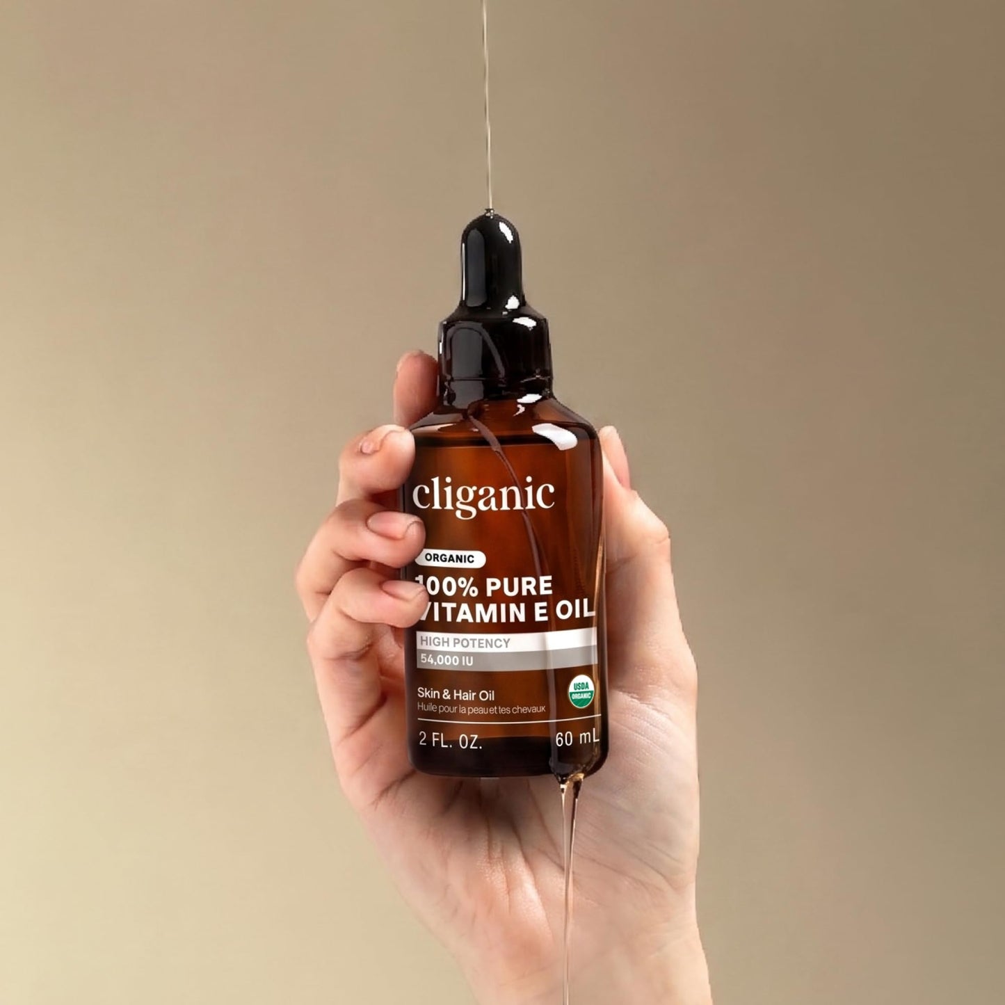 Cliganic Organic Pure Vitamin E Oil for Skin, Hair & Face - 27,000 IU, Non-GMO Verified | Natural D-Alpha Tocopherol