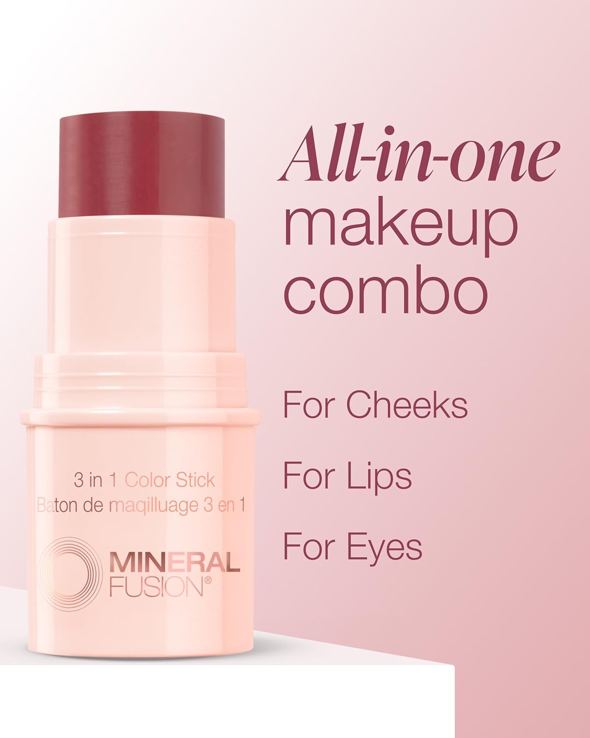 Mineral Fusion 3-in-1 Color Stick | Hydrating Tinted Cream Blush for Cheeks, Lips, and Eyes - Berry Glow