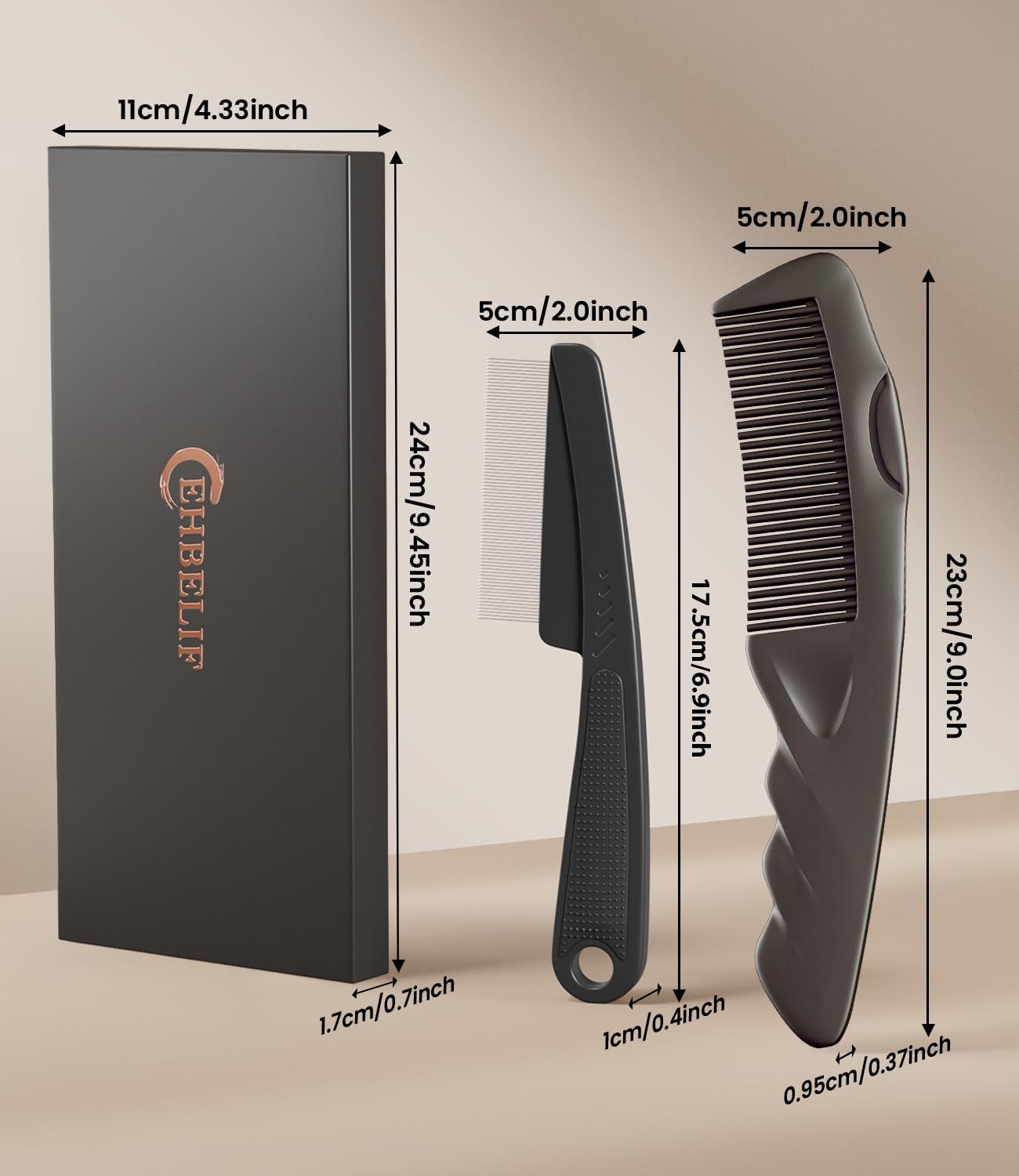 Dandruff Comb 2PC Upgraded Fine Tooth Scalp Detox Comb Lice for Women, Men & Kids Scalp Detoxing, Sweep & Massage Hair Brush Tool with Elegant Box for Hair Care (Brown)