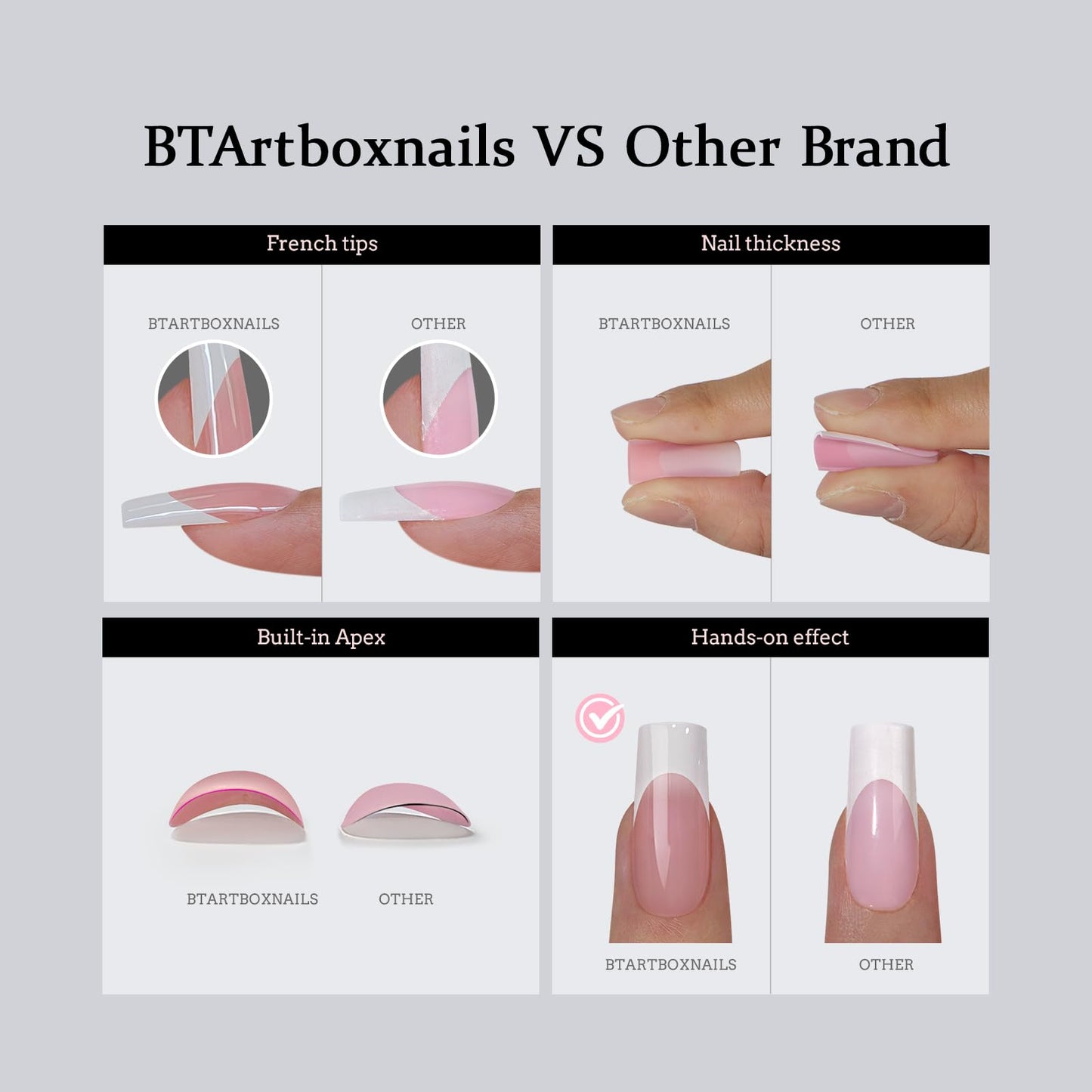 BTArtboxnails XCOATTIPS French Gel Nails - French Tip Press on Nails, Short Almond Nail Tips, Bright Pastel Soft Gel Nails False Nail, Soak Off Acrylic Fake Nails Art Extensions